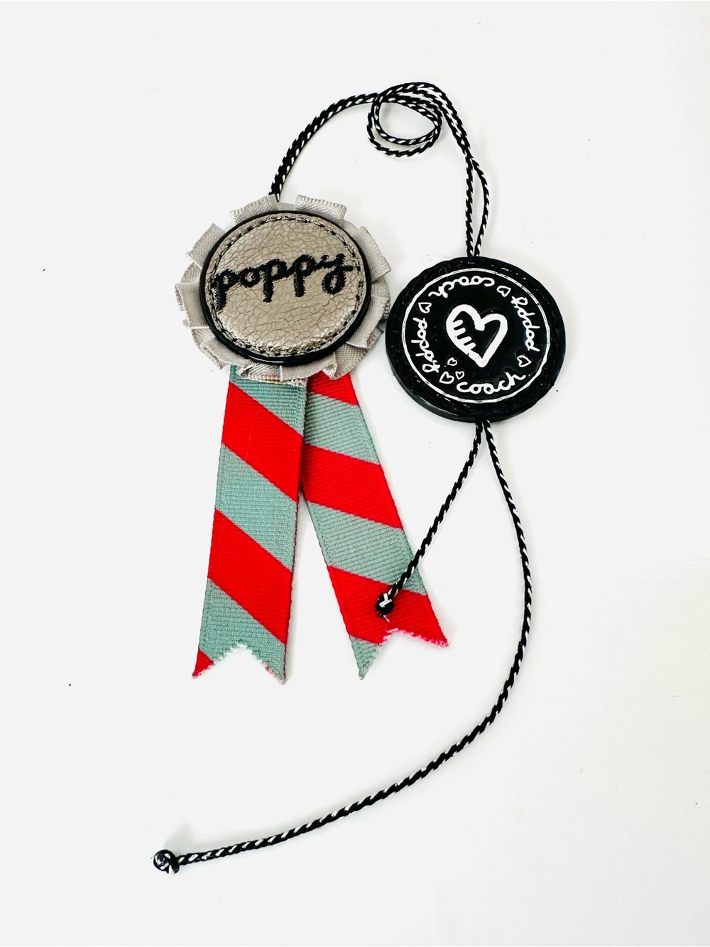 Coach Poppy Ribbon Charm - Red & Light Blue with Black Logo Disc